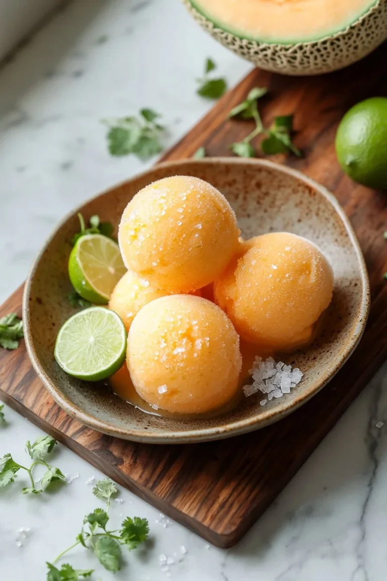 Hausgemachtes Cantaloupe-Sorbet in einer schönen Schale serviert