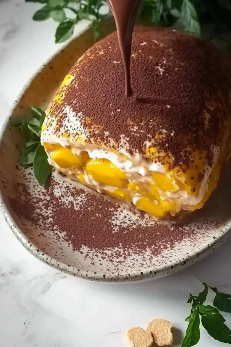 Hausgemachtes Mango-Tiramisu-Dessert mit Mango und Mascarpone-Schichten