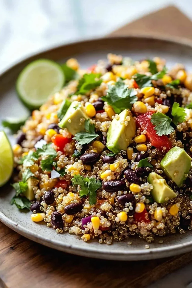 Hochwertiger und gesunder High-Protein-Quinoa-Salat mit frischem Gemüse.