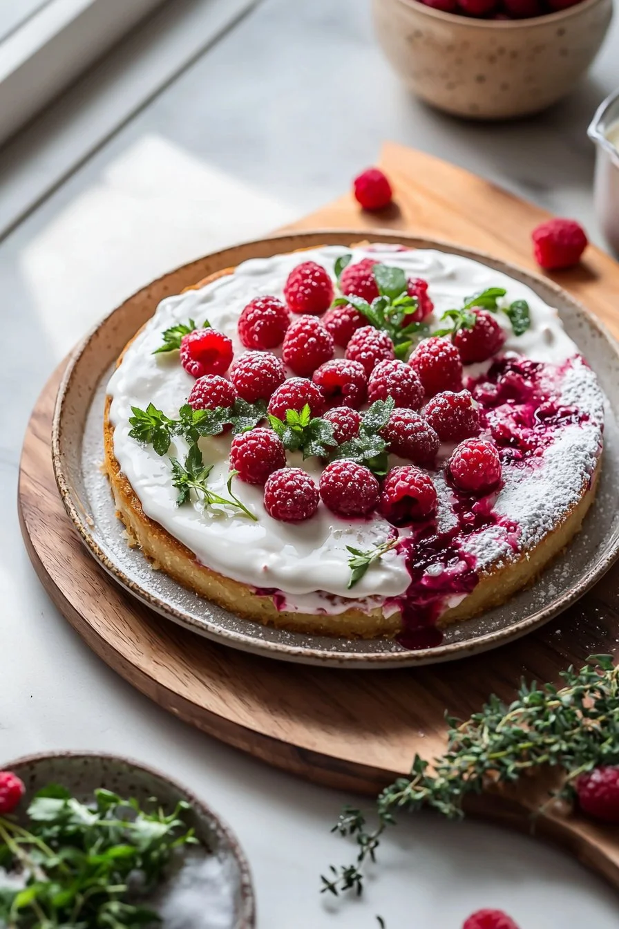 Leckere Himbeer-Cremetorte mit frischen Himbeeren und cremiger Füllung