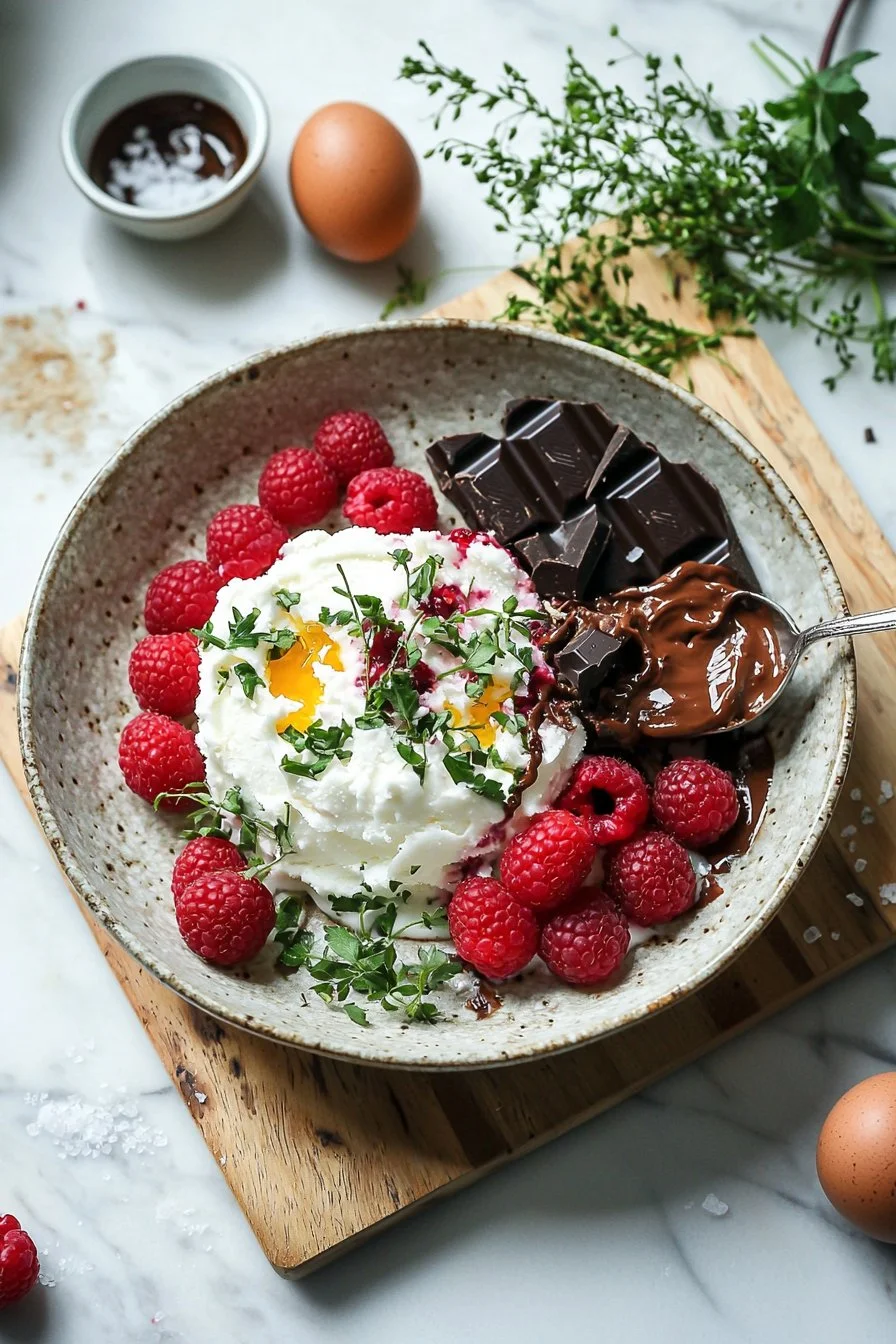 Himbeer-Schokoladen-Semifreddo als leckeres Dessert mit Himbeeren und Schokolade