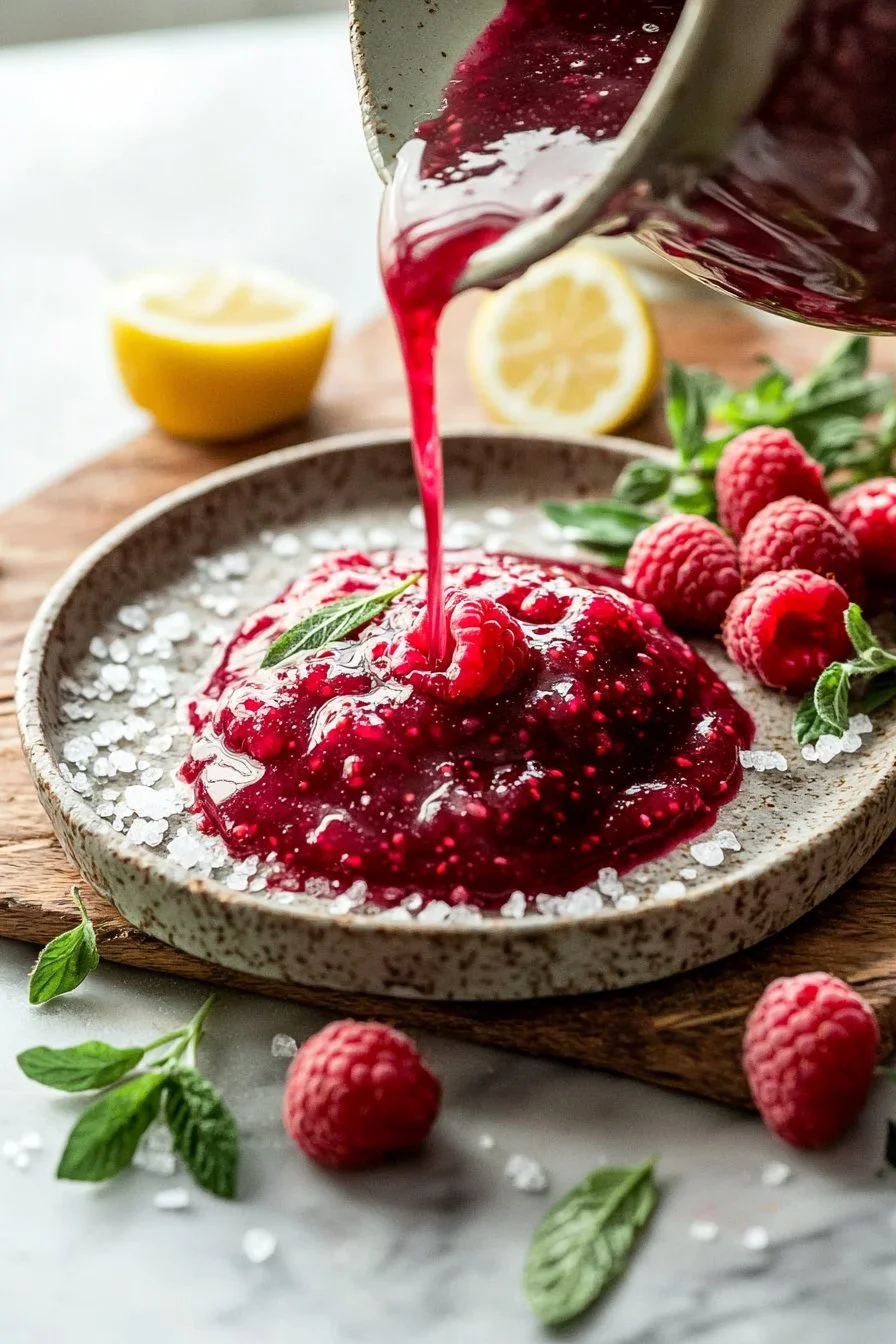 Himbeersauce in einer Schale, ideal für Desserts und Kuchen