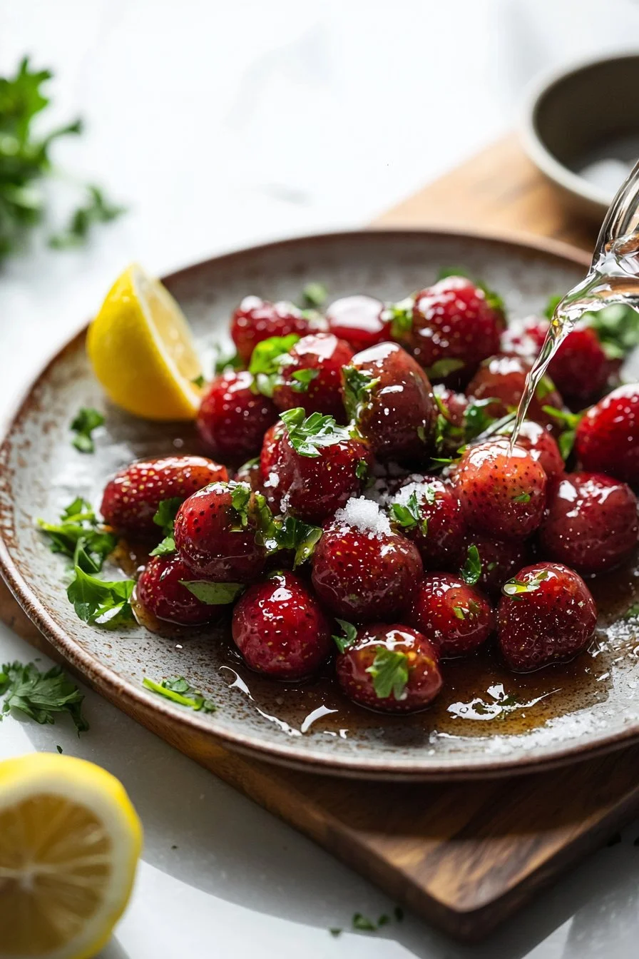 Kandierte Erdbeeren auf einem Teller, süße Snack-Idee für Naschkatzen.