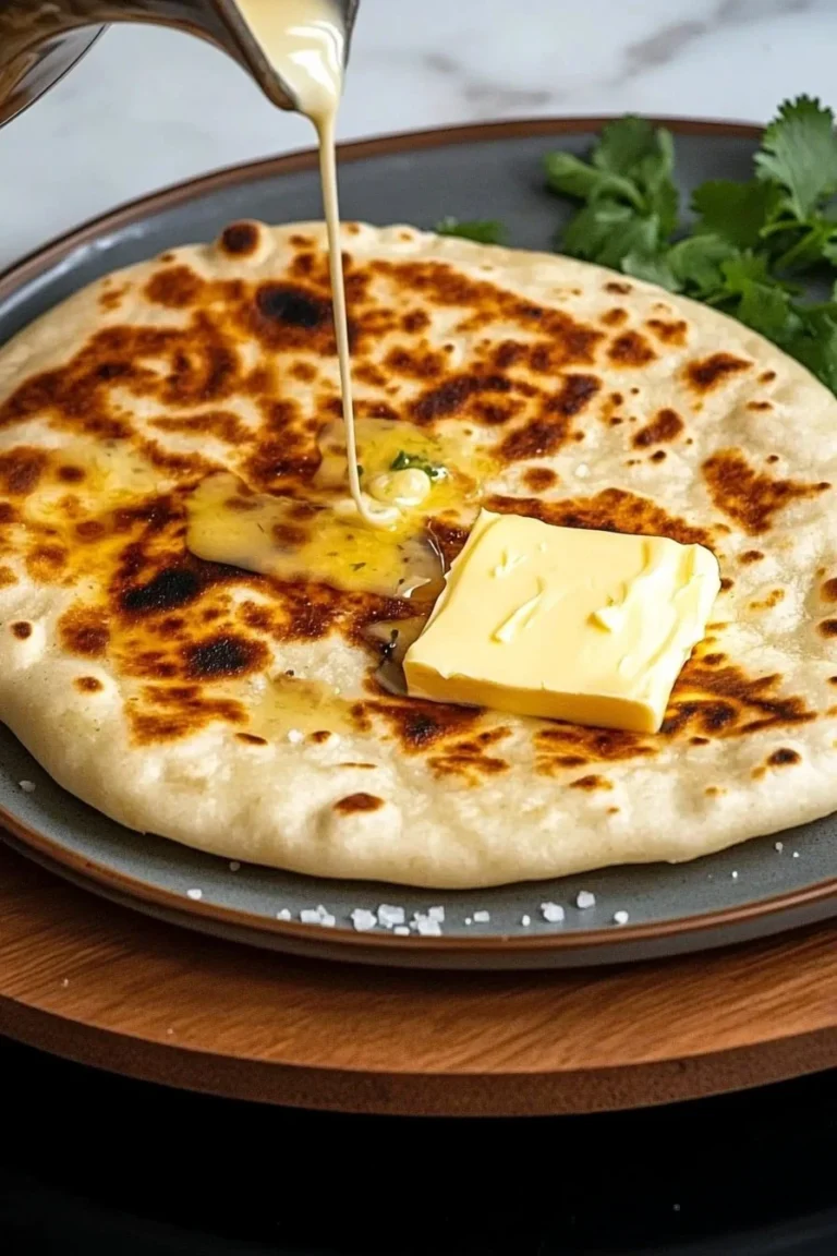 Leckeres Käse Naan frisch aus dem Ofen mit geschmolzenem Käse