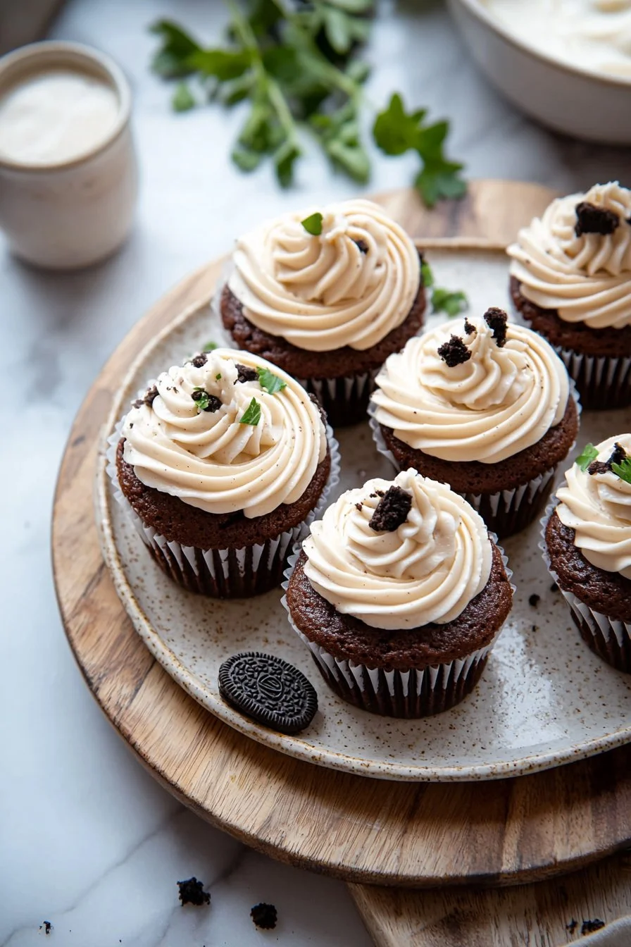 Kekse und Sahne Cupcakes dekoriert mit Sahne und Keksen