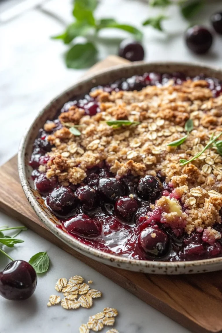Schmackhaftes Kirsch-Crisp Dessert mit frischen Kirschen und knuspriger Oberseite.
