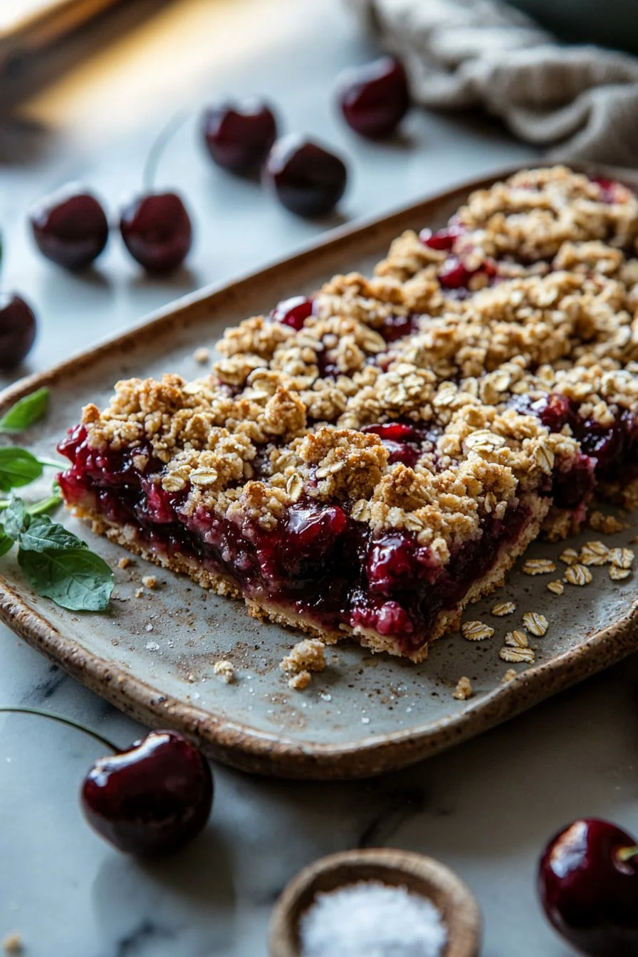 Kirschen Crumble Riegel mit saftigen Kirschen und knusprigem Topping