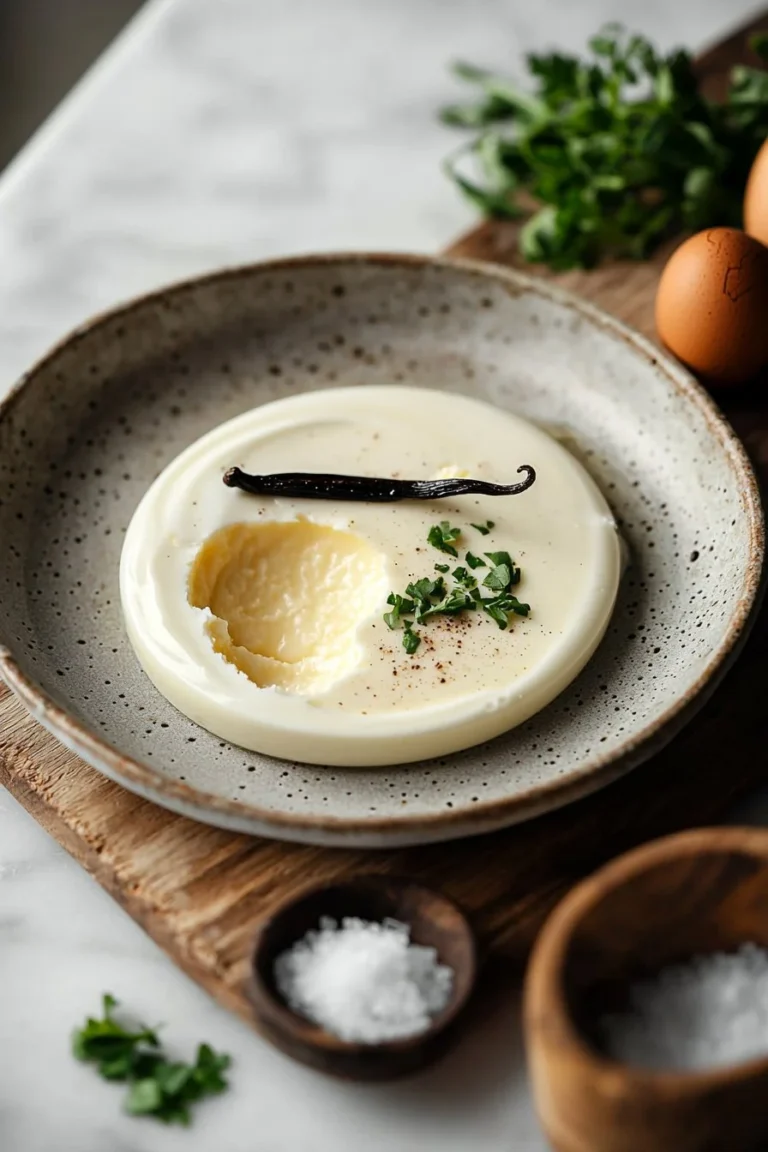 Klassische Vanillemousse in einer eleganten Dessertschale serviert.