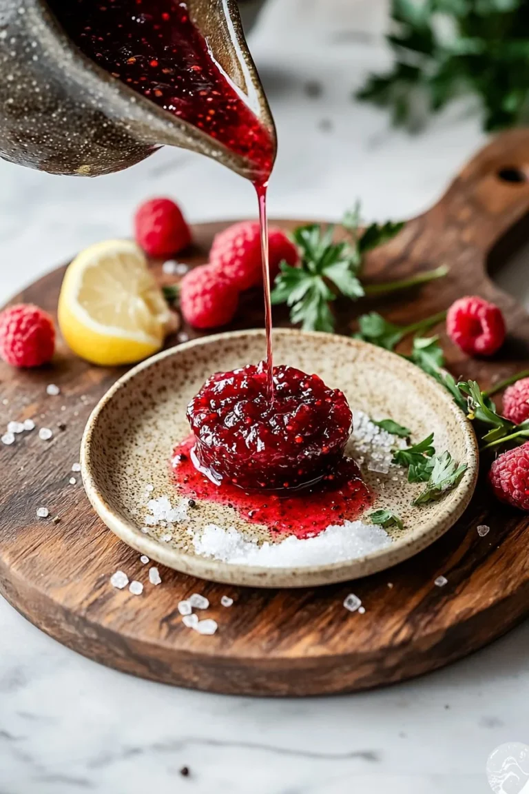 Glas mit kleiner Portion Himbeer-Pfeffer-Marmelade, fruchtig und witzig im Geschmack.