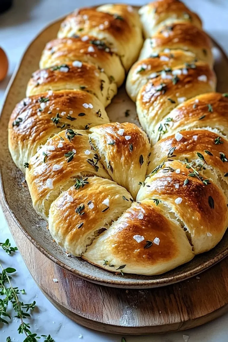 Frisch gebackenes Knoblauch-Kräuter geflochtenes Brot auf einem Holzbrett