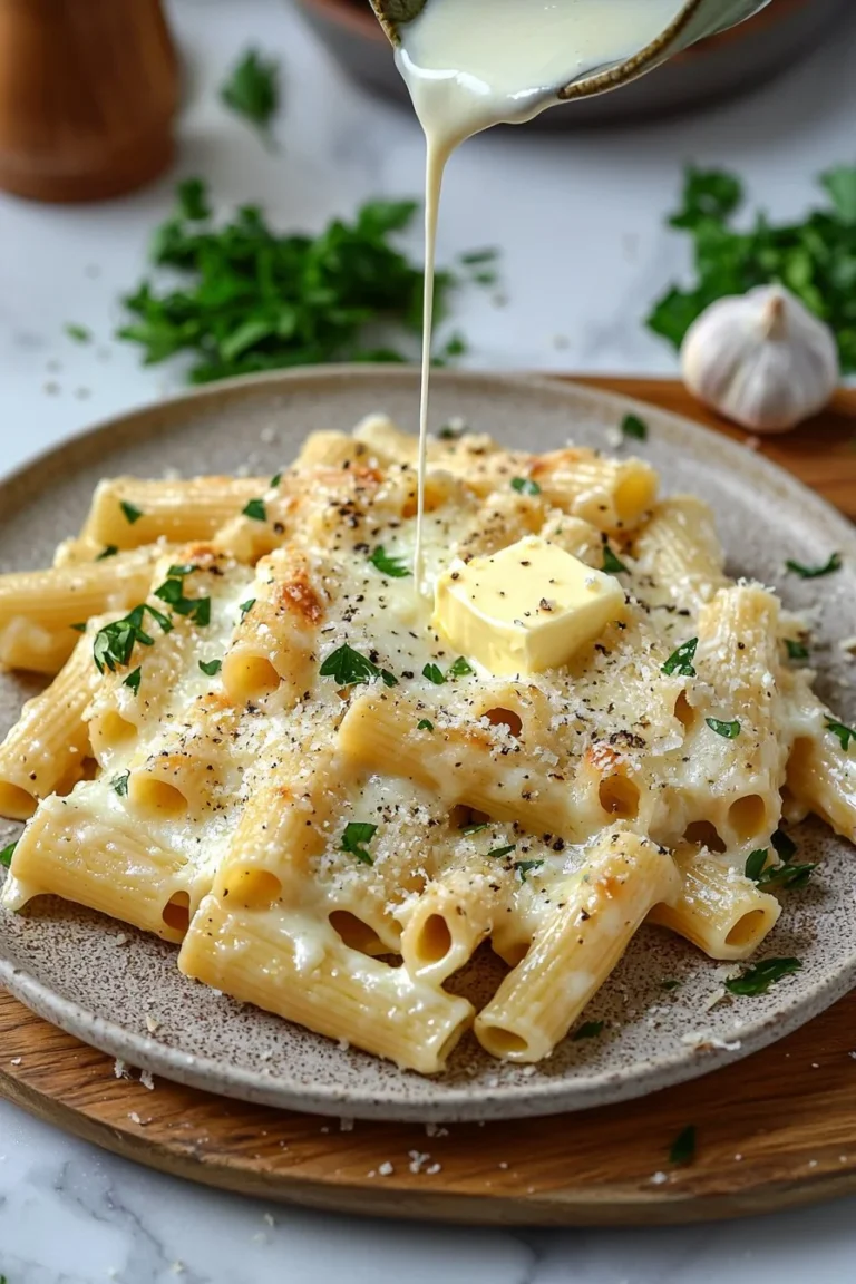 Knoblauch Parmesan Nudelauflauf mit frischen Zutaten und cremiger Sauce