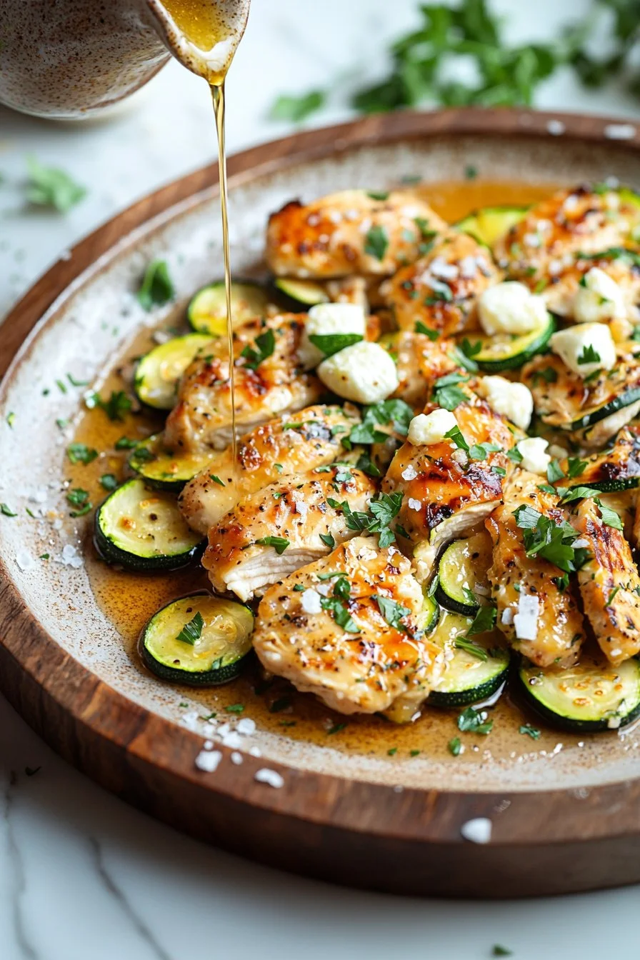 Leckeres Knoblauchhühnchen Zucchini Auflauf frisch aus dem Ofen