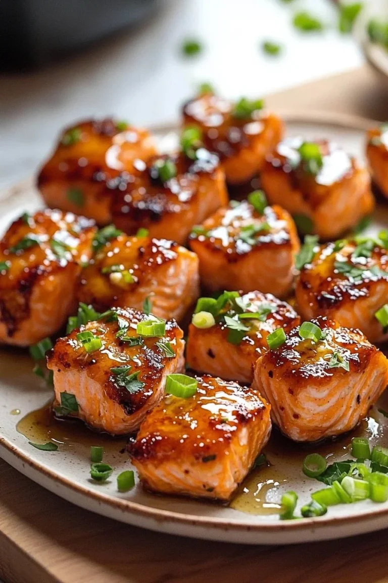 Knusprige Honig-Knoblauch-Lachs Häppchen aus der Heißluftfritteuse serviert