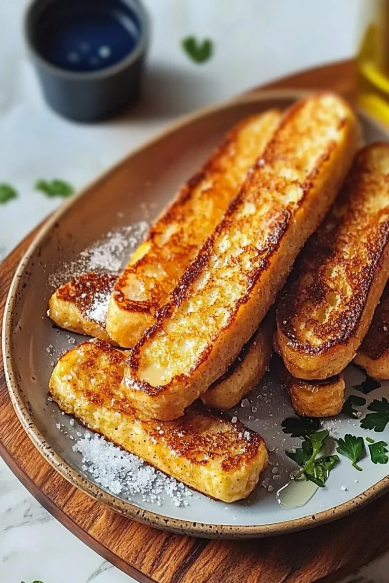 Knusprige Luftfritteuse French Toast Sticks auf einem Teller serviert