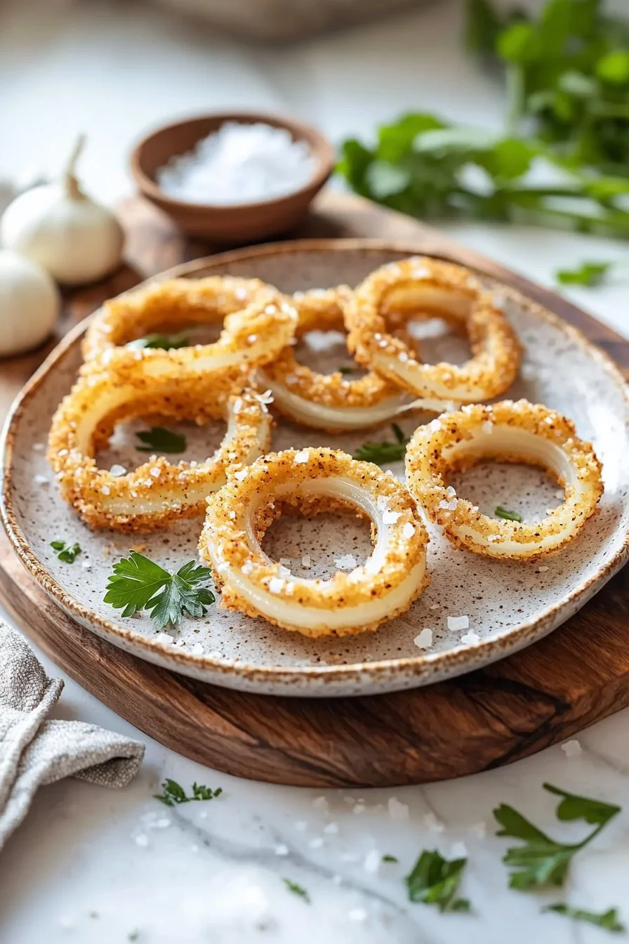 Knusprige Zwiebelring-Chips in einer Schüssel, idealer Snack zum Teilen