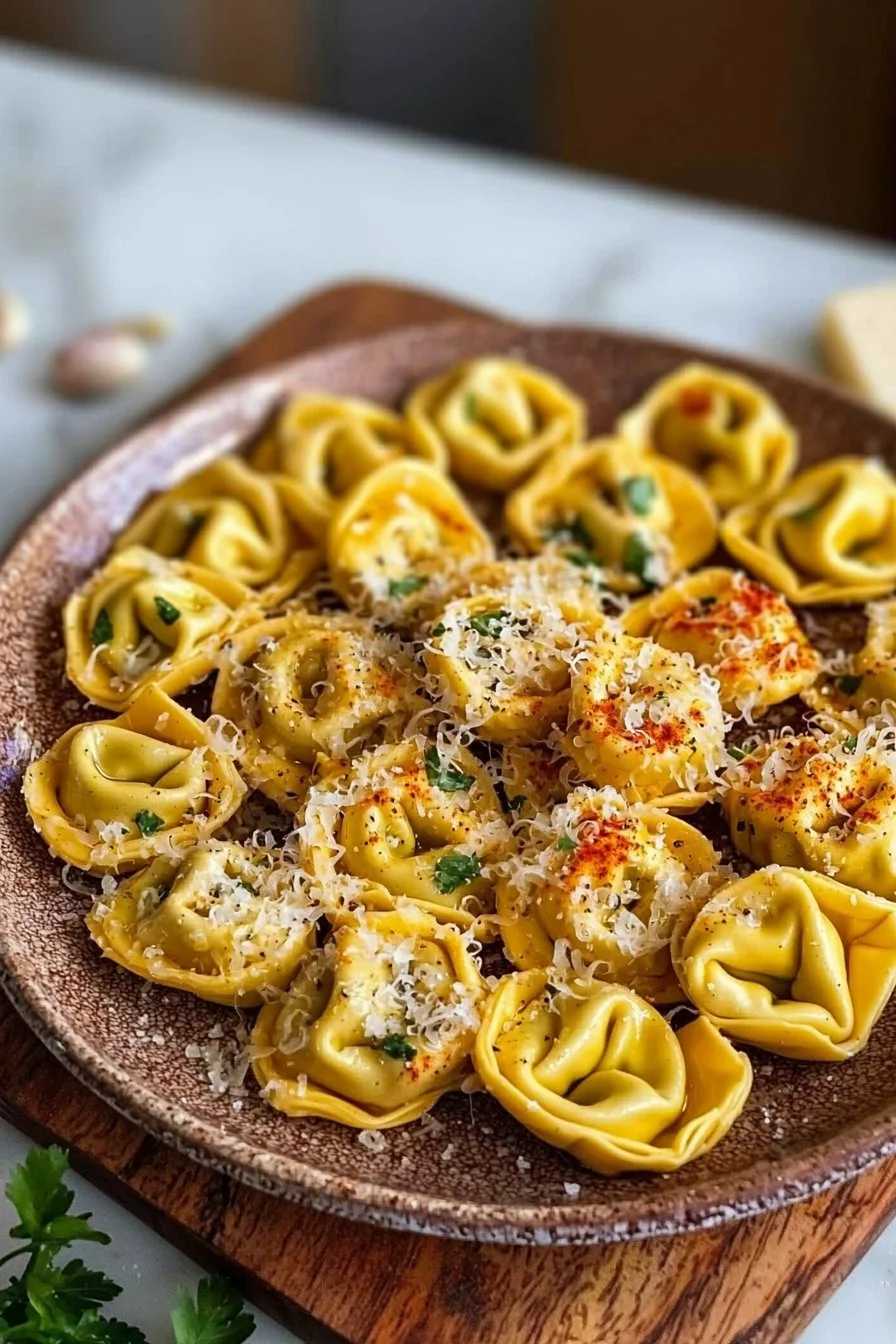 Leckere Tortellini Partysnacks und Vorspeise auf einem Teller