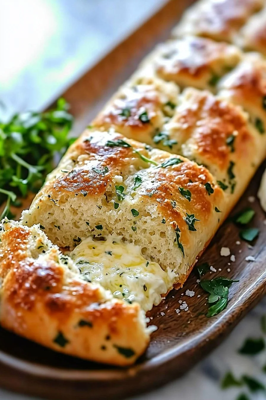 Italienisches Kräuter-Käsebrot mit frischen Kräutern und Käse, frisch gebacken