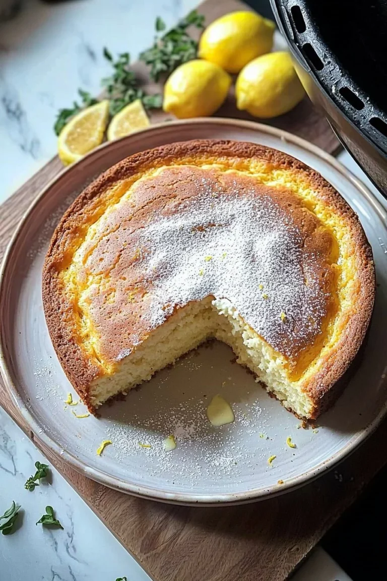 Luftfritteusen-Zitronenkuchen auf einem Teller serviert