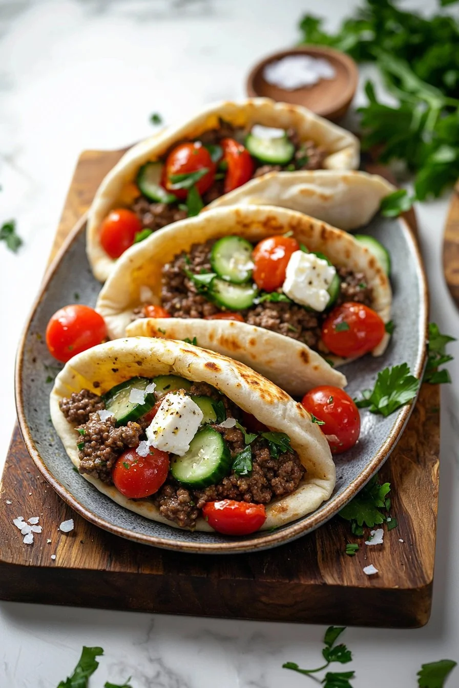 Mediterrane Pita-Taschen gefüllt mit würzigem Rinderhackfleisch