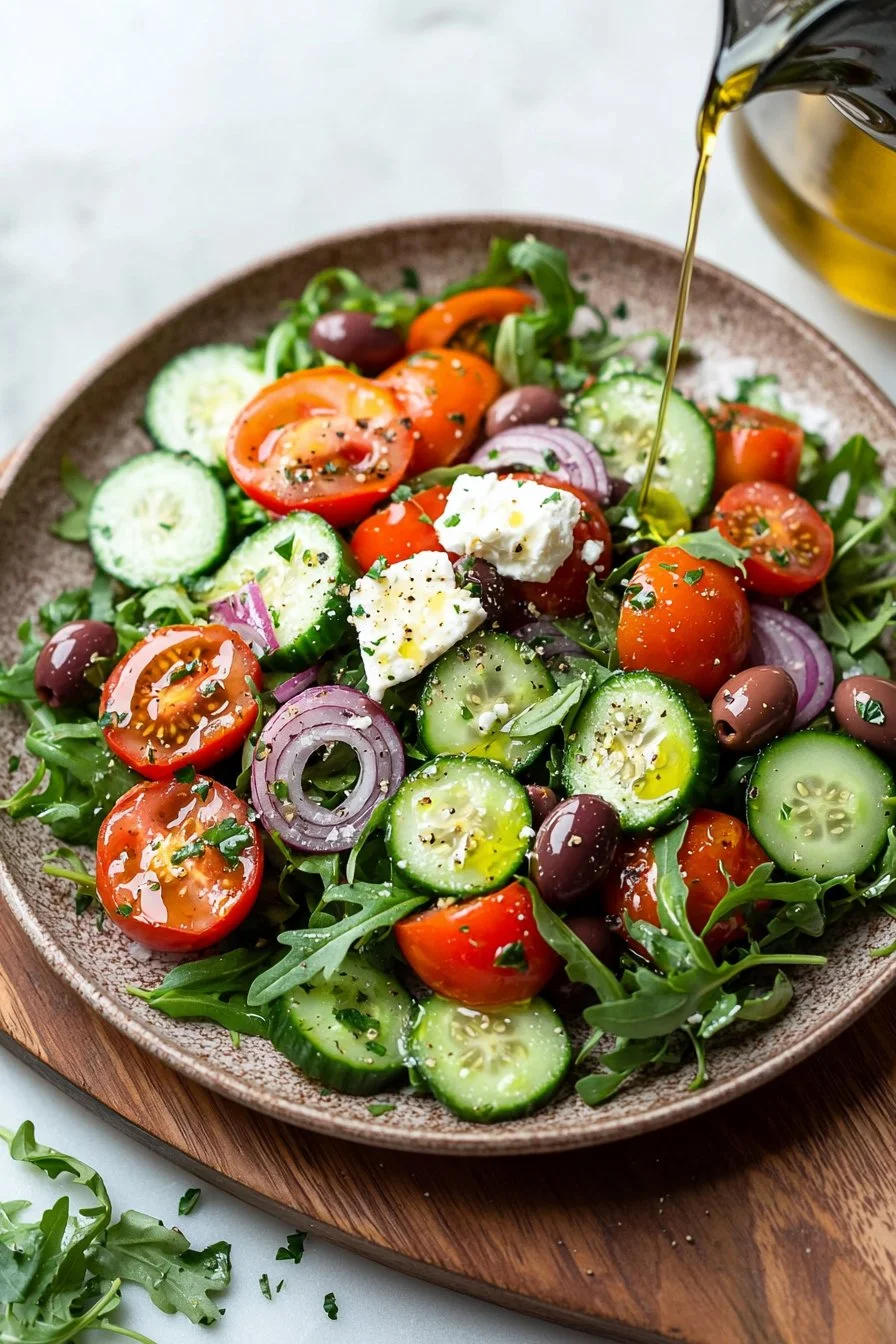 Vielseitiger Mediterraner Salat mit Gemüse, Oliven und Feta-Käse