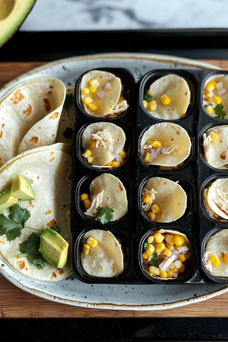 Mini-Hühnchen- und Mais-Tacos auf einem Teller, appetitlich präsentiert