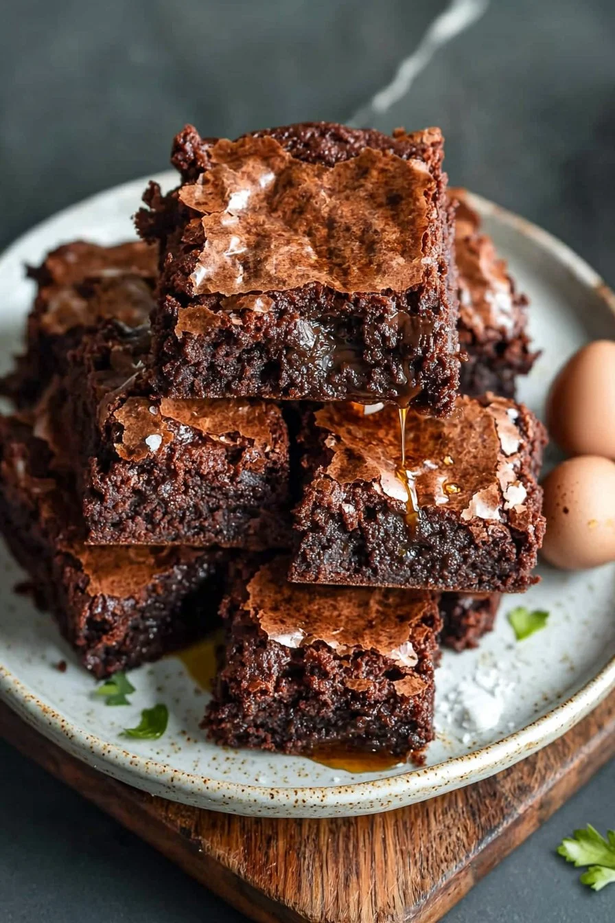 Niedrigkalorische Griechische Joghurt Brownies auf einem Holztisch