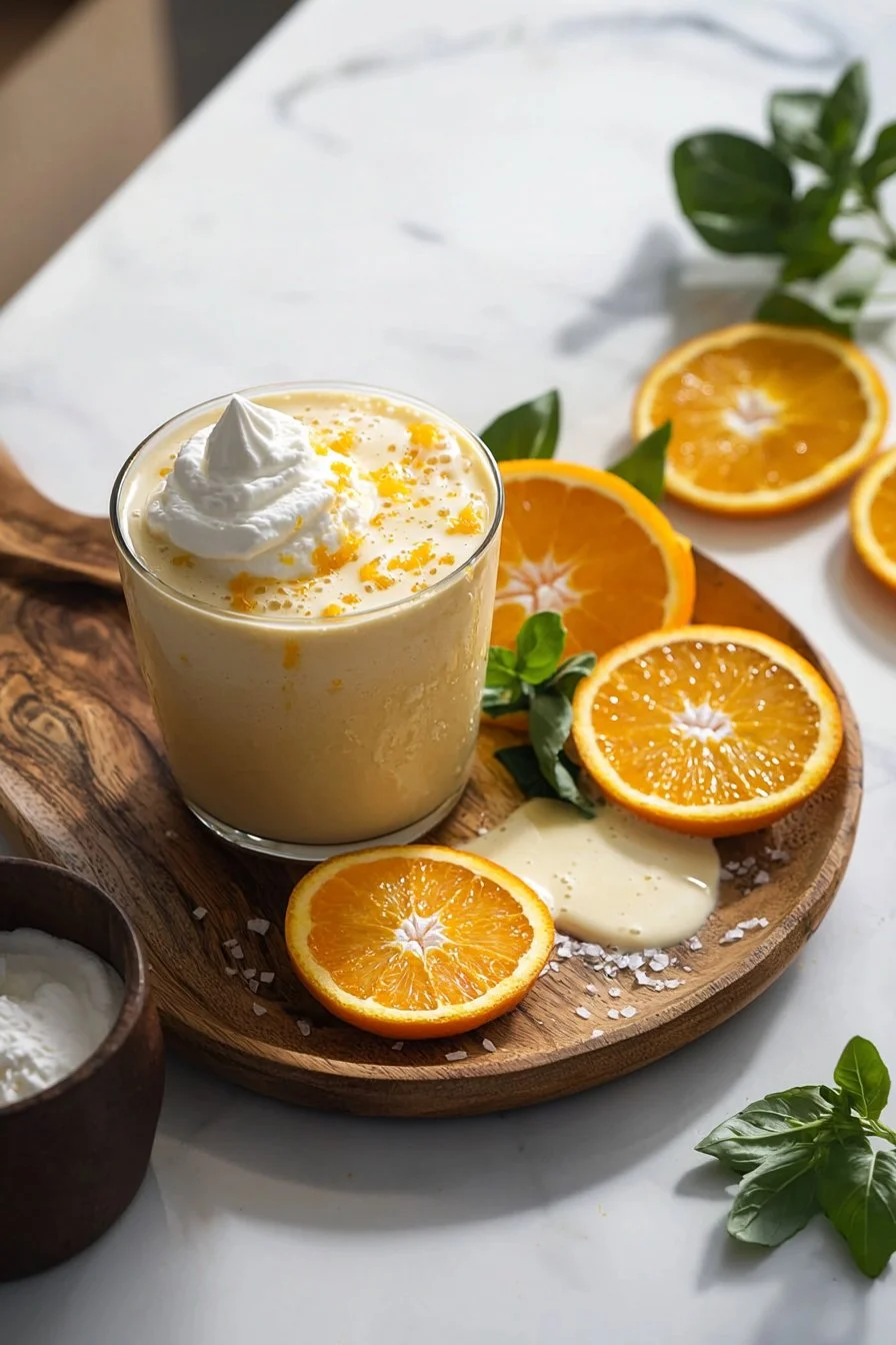 Erfrischender Orangencreme-Milchshake mit sahniger Konsistenz