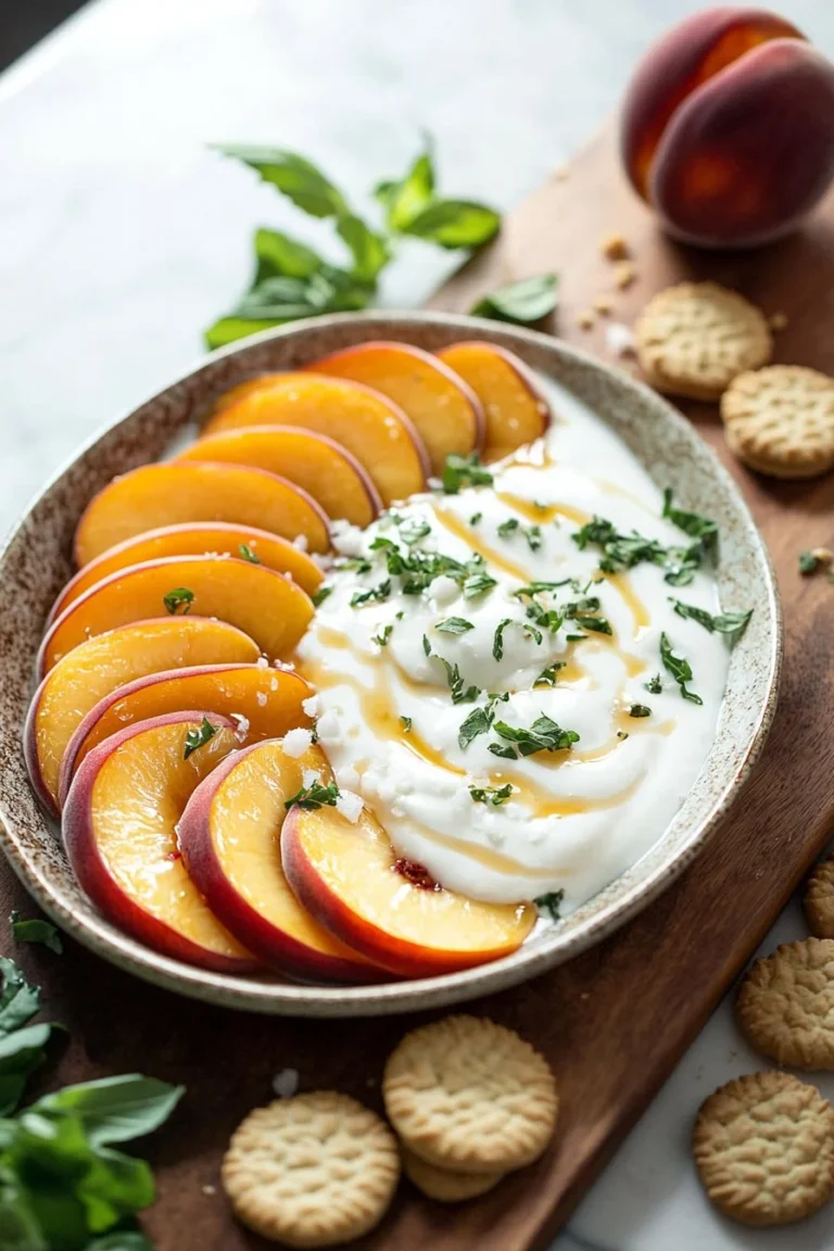 Dessert aus Pfirsichen und Sahne in einer Schüssel