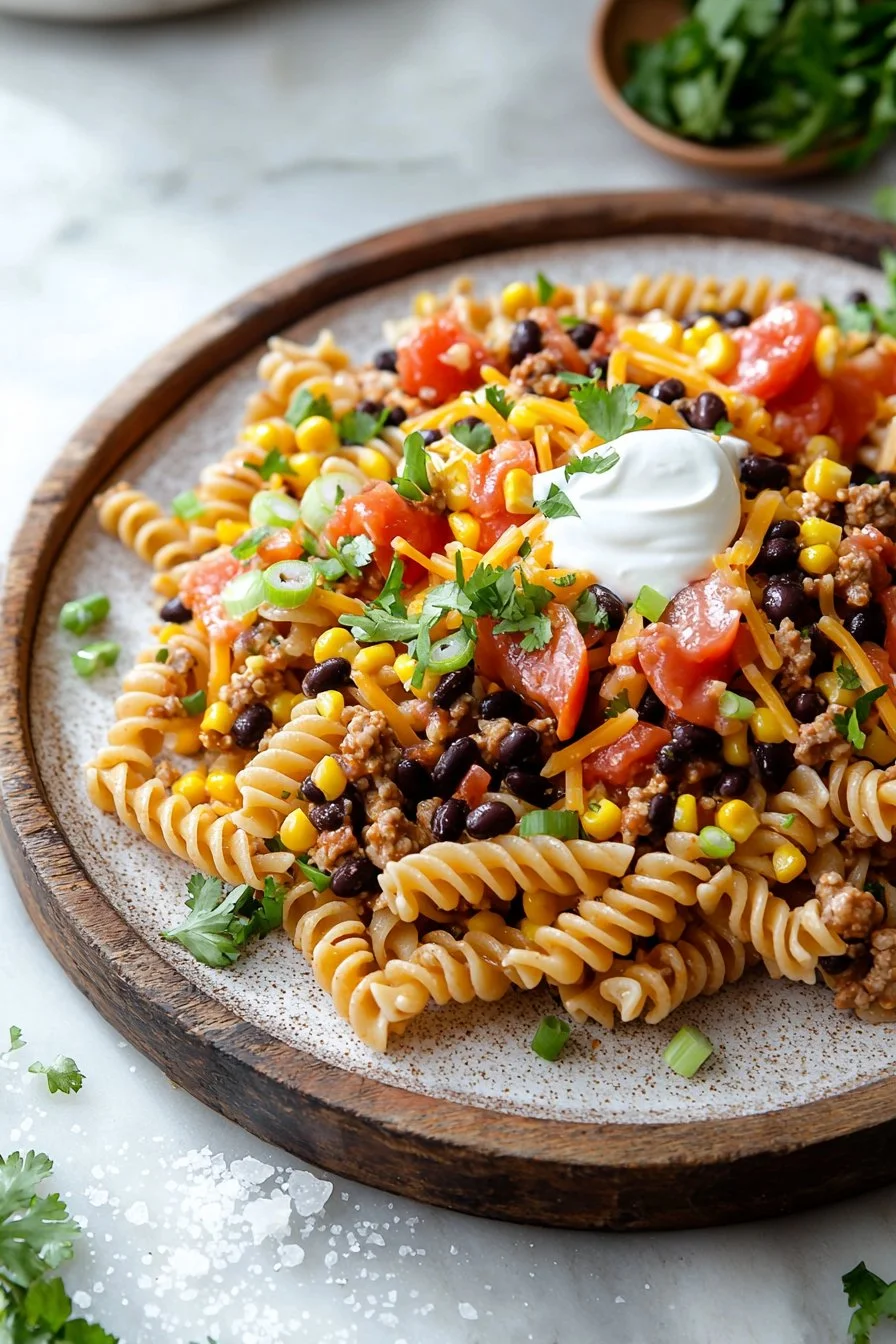Schüssel mit proteinreicher Taco-Pasta, ideal für gesundes Essen