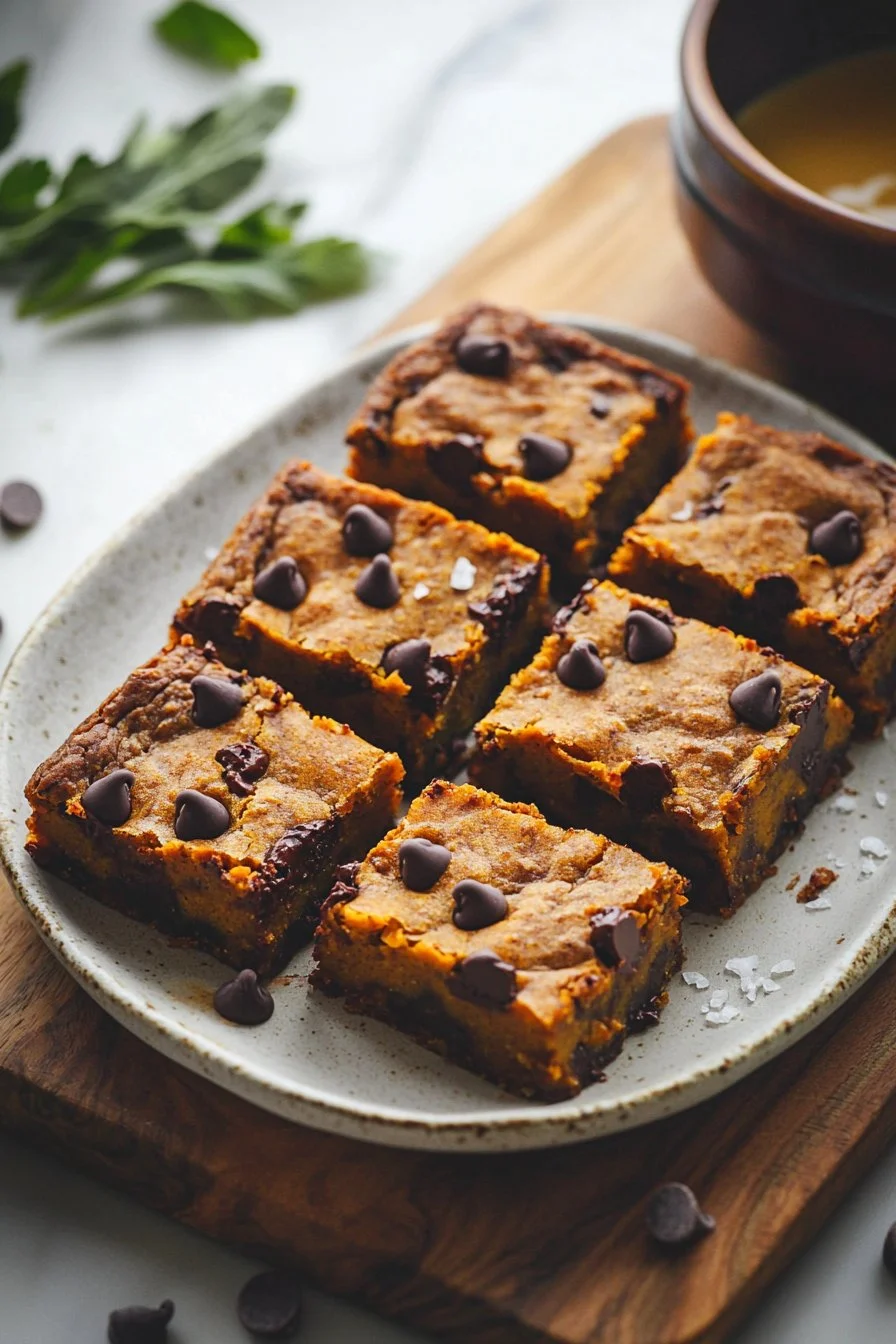 Leckere Pumpkin Chocolate Chip Bars mit Kürbis und Schokoladenstückchen