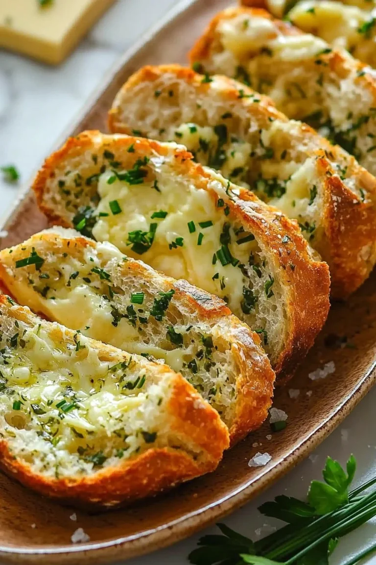 Schnelles Knoblauch-Kräuter-Käsebrot frisch aus dem Ofen.