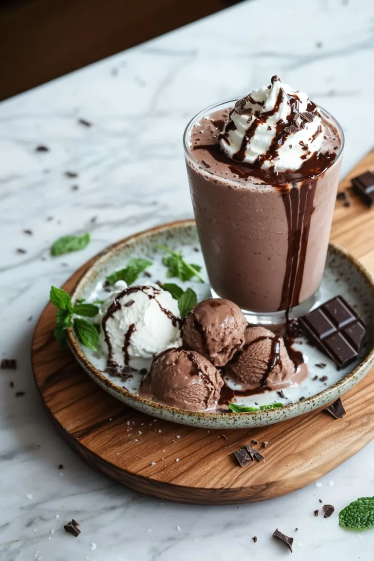 Leckere Schokoladen-Milchshake in einem Glas mit Sahne und Schokoladensauce