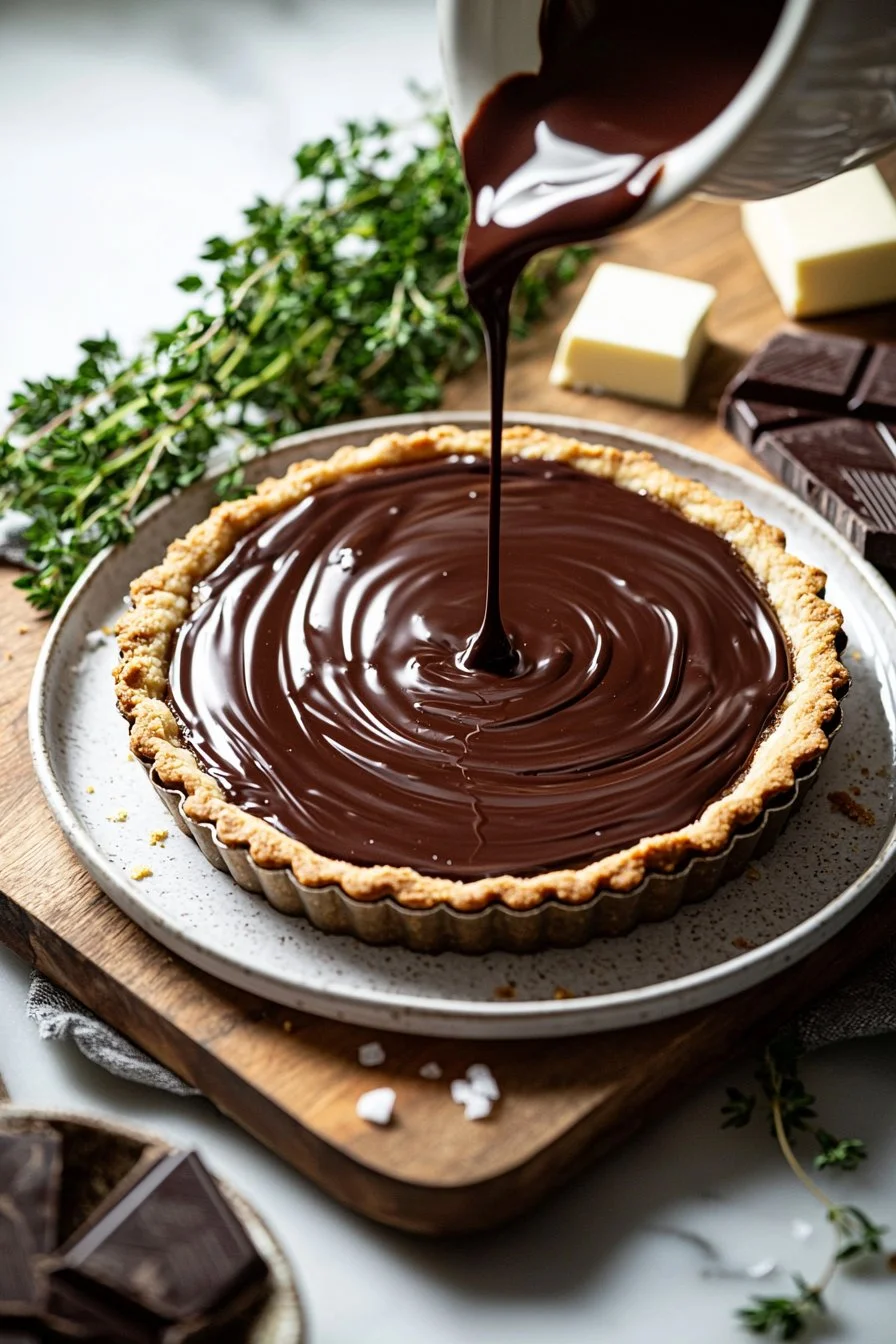 Schokoladenganache-Torte mit reichhaltiger Schokoladenganache und dekorativen Toppings