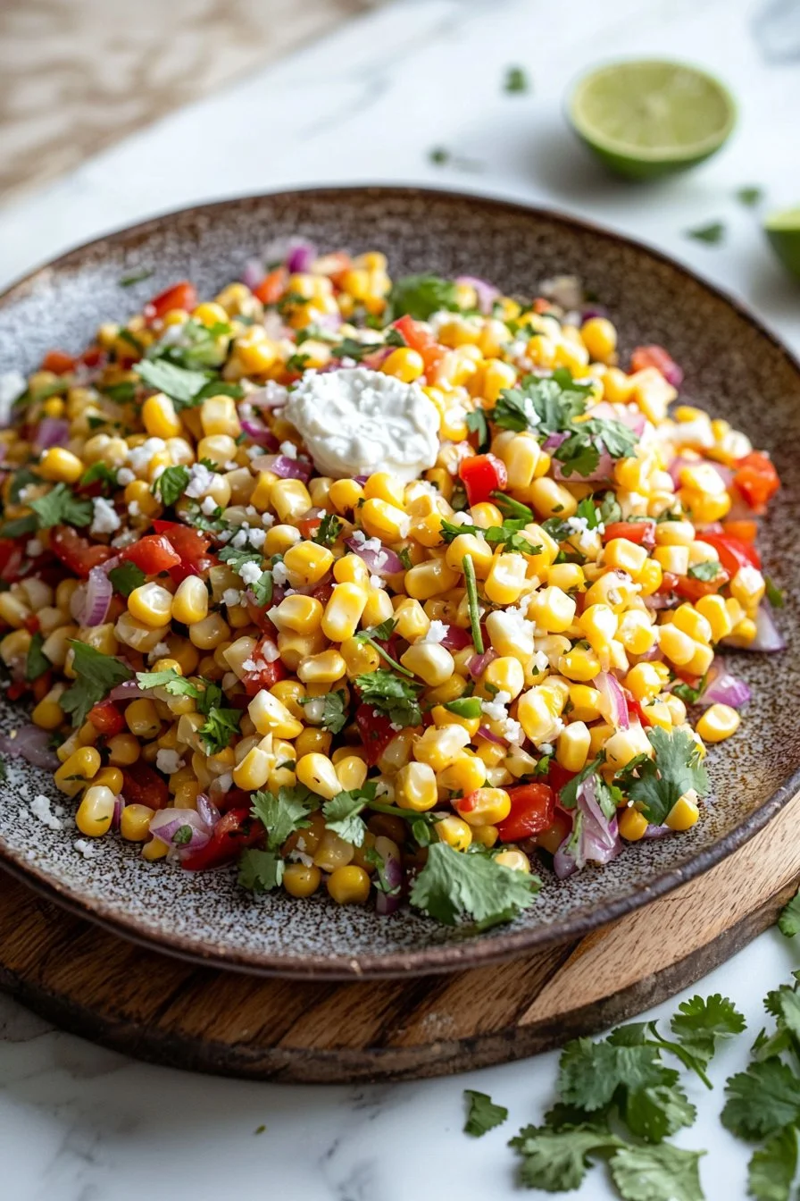 Frischer Straßenmais-Salat mit buntem Gemüse und Dressing