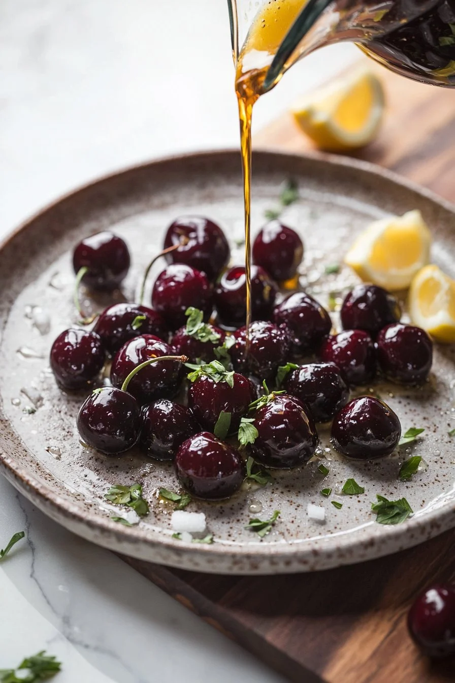 Schale mit süßen Sirup-Kirschen zur Verwendung in Desserts und Torten