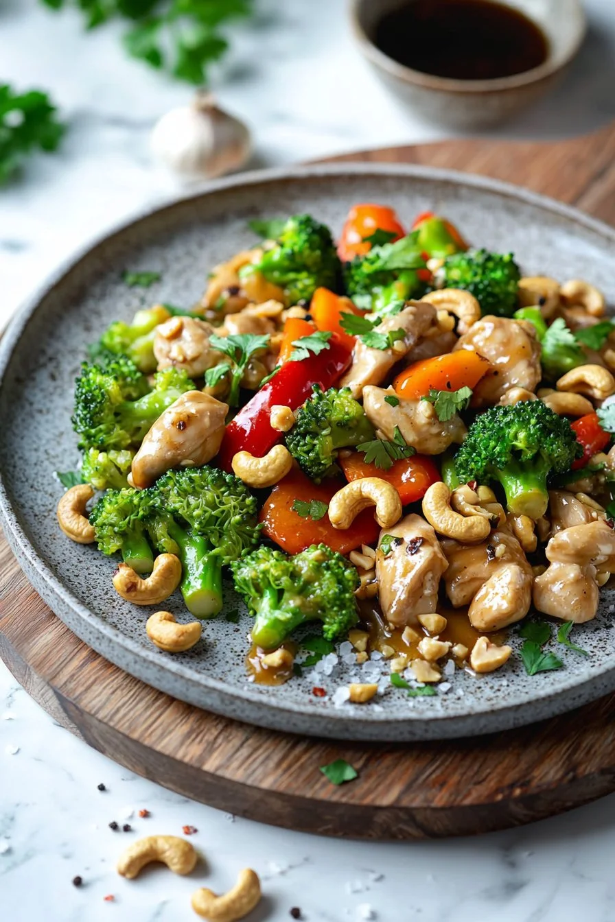 Delicious Thai Cashew-Hühnchen with chicken and cashews in a flavorful sauce