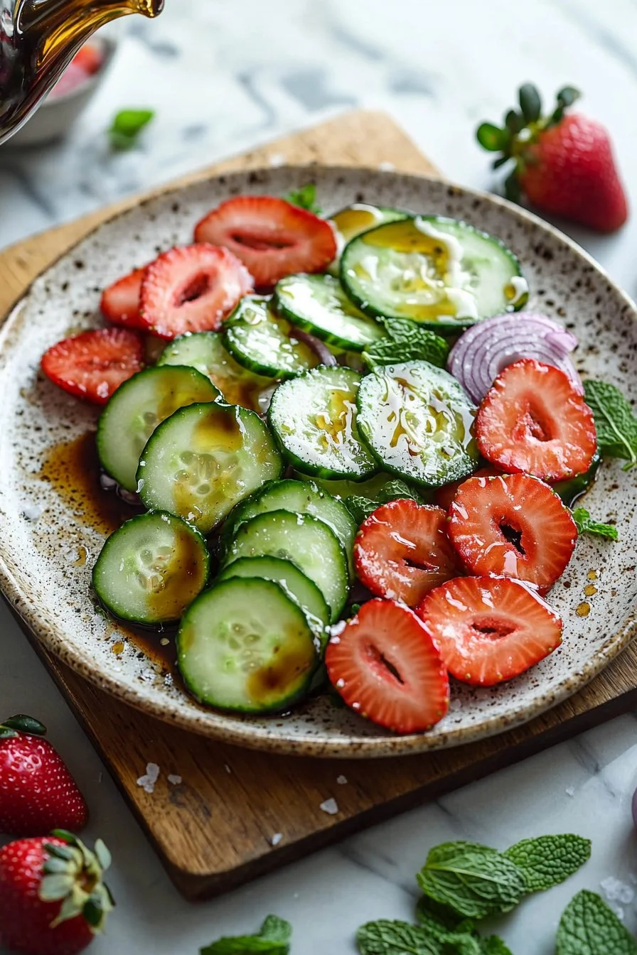 Erfrischender Gurken-Erdbeer-Salat mit frischen Zutaten