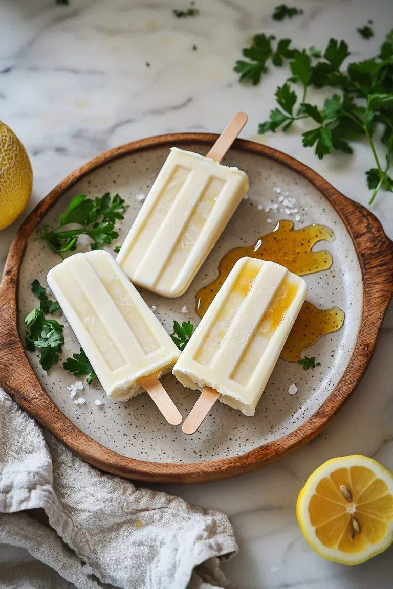 Leckere Vanille-Melonen-Popsicles auf einem Teller bei Sonnenlicht