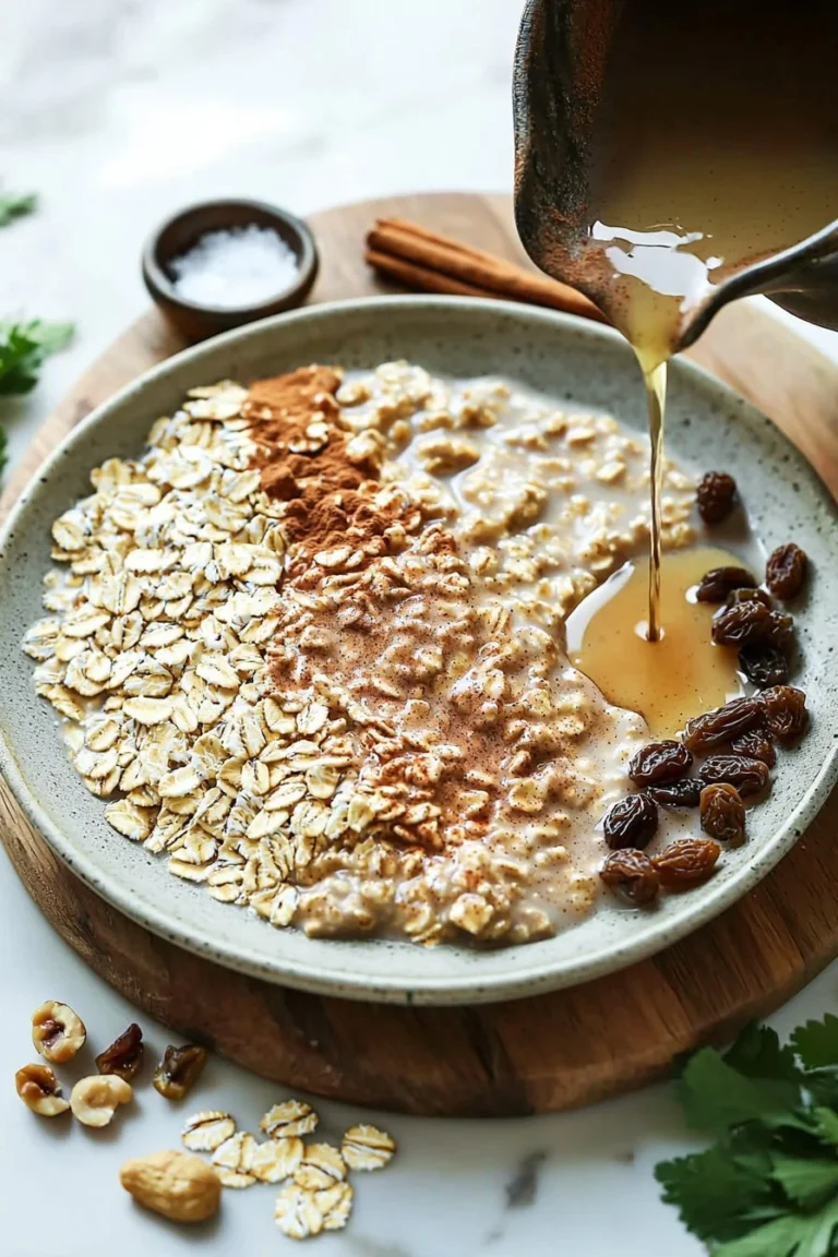 Vegane Zimtschnecken mit Übernachtungshafeflocken auf einem rustikalen Tisch.