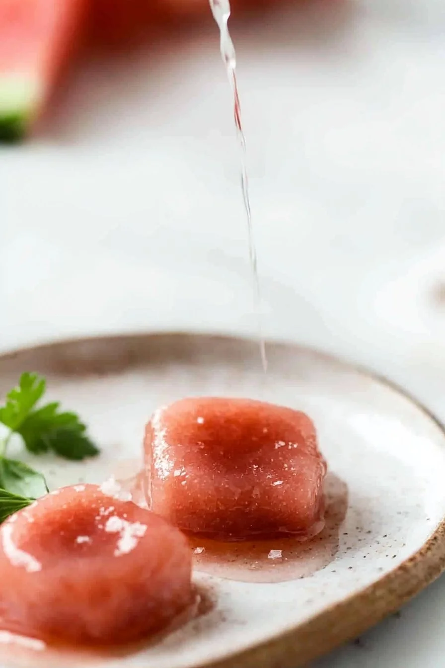 Leckere Wassermelonen-Mochi auf einem Teller, ideal für den Sommer