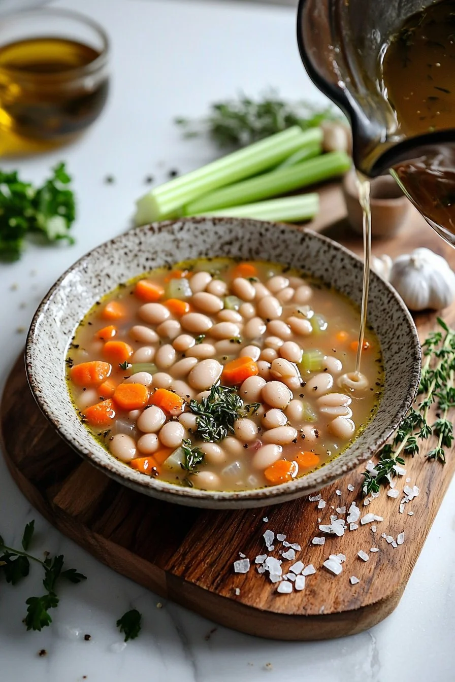 Schüssel mit leckerer weißer Bohnensuppe, ein gesundes Rezept