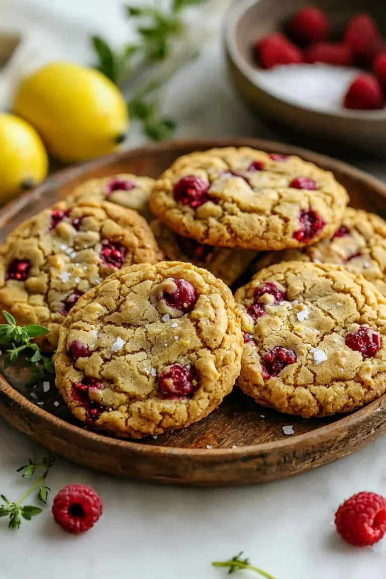 Zitronen-Himbeer-Kekse auf einem Backblech, frisch gebacken