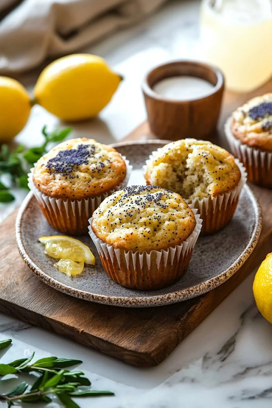 Leckere Zitronen-Mohn-Muffins auf einem Teller, ideal für jeden Anlass.