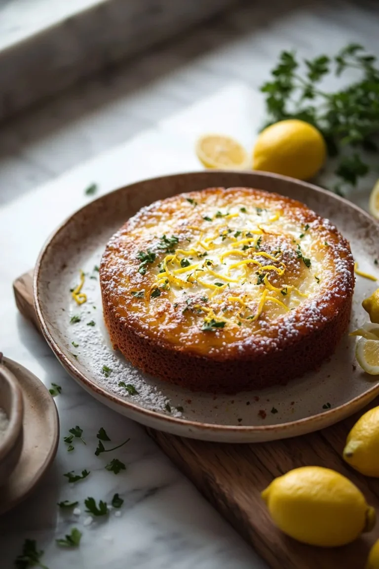 Zitronen-Ricotta-Kuchen mit frischem Zitronenschalen-Topping auf einem Teller