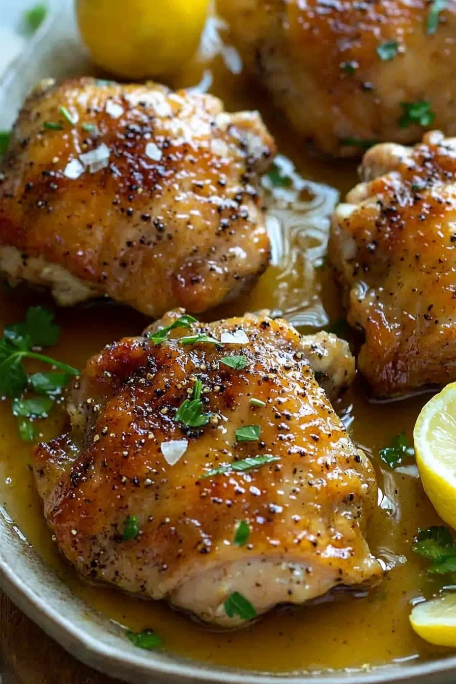 Zitronenpfeffer-Hühnchenkeulen auf dem Grill serviert mit frischen Kräutern.