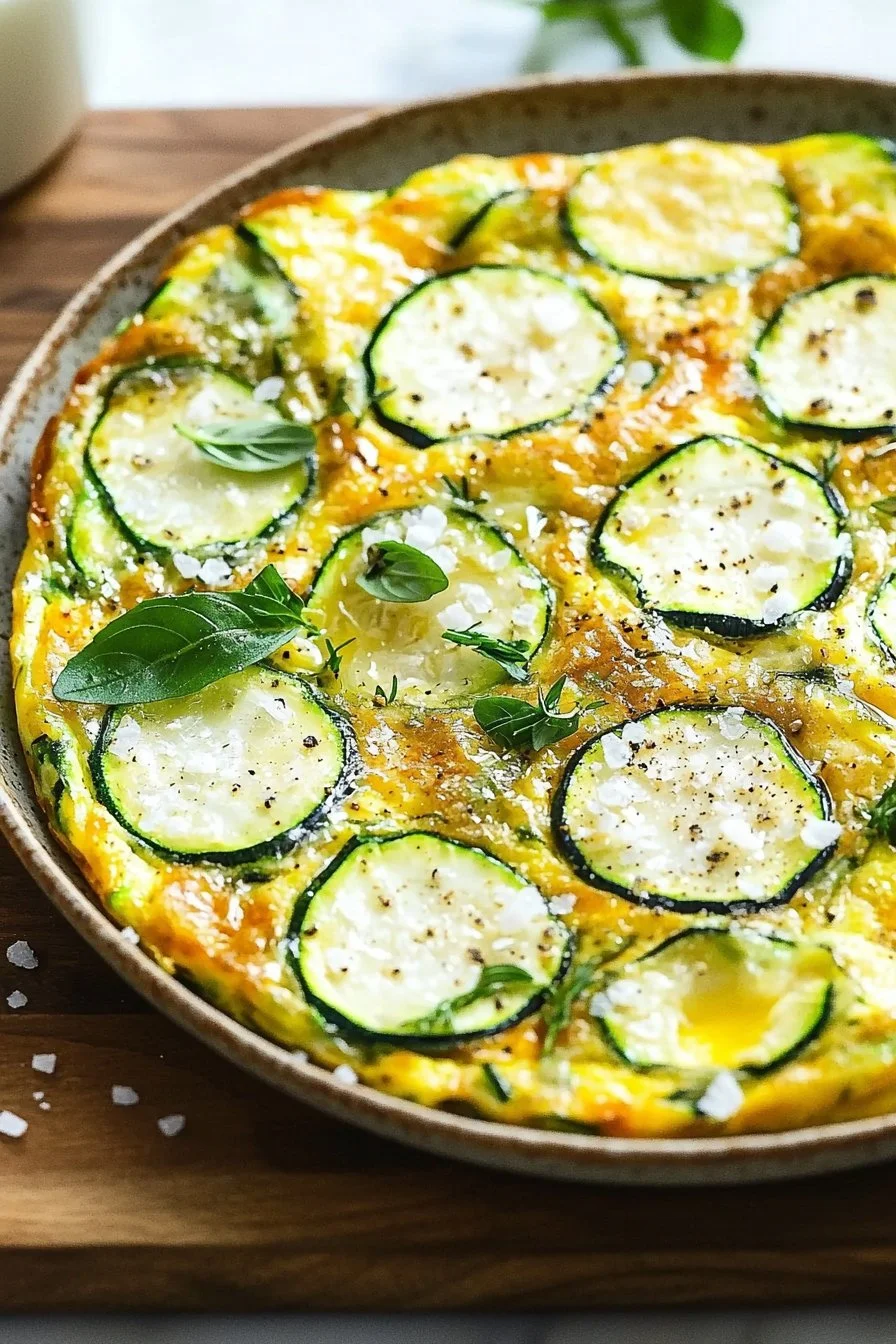 Zucchini-Frittata mit frischen Zutaten und Kräutern serviert