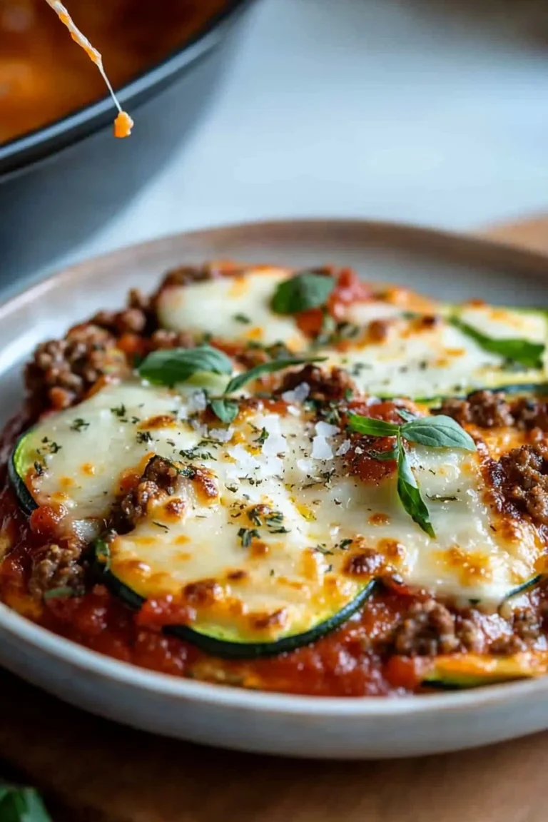Zucchini-Pizza-Auflauf mit frischen Zutaten und geschmolzenem Käse