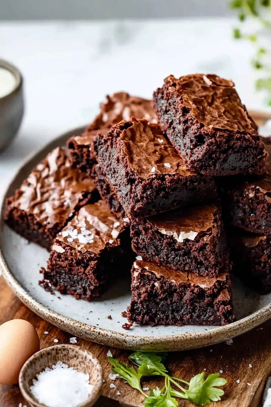 Zuckerfreie Griechische Joghurt Brownies auf einem Teller serviert