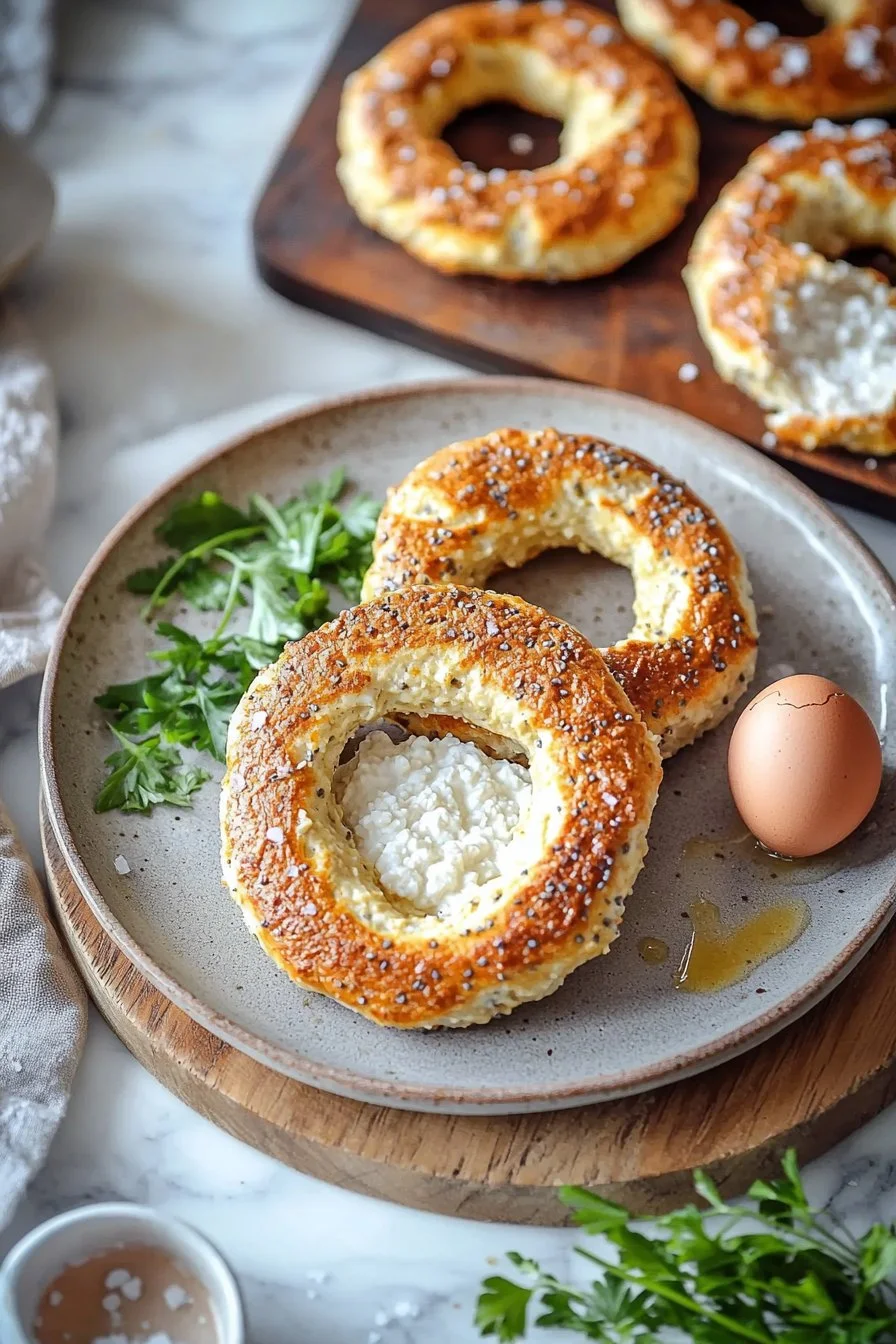3 Zutaten Cottage Cheese Protein Bagels auf einem Teller