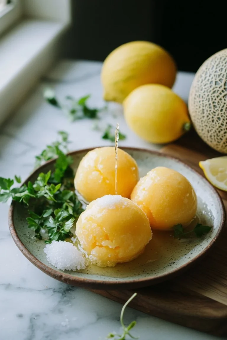 Schale mit erfrischendem Cantaloupe-Sorbet aus 4 Zutaten